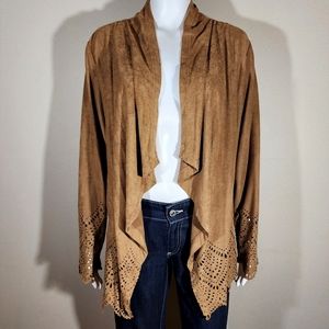 (EUC) KRAZY KAT Tan Faux Suede Open Cardigan Jacket